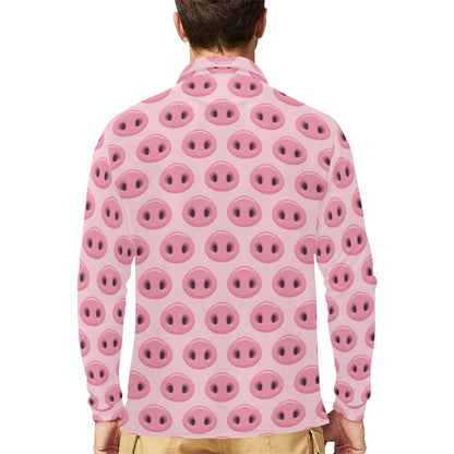 Pig Print Design LKS401 Long Sleeve Polo Shirt For Men's