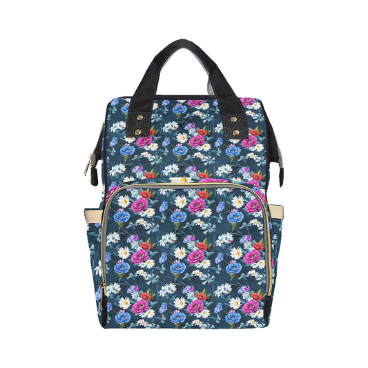 Floral Blue Themed Print Diaper Bag Backpack