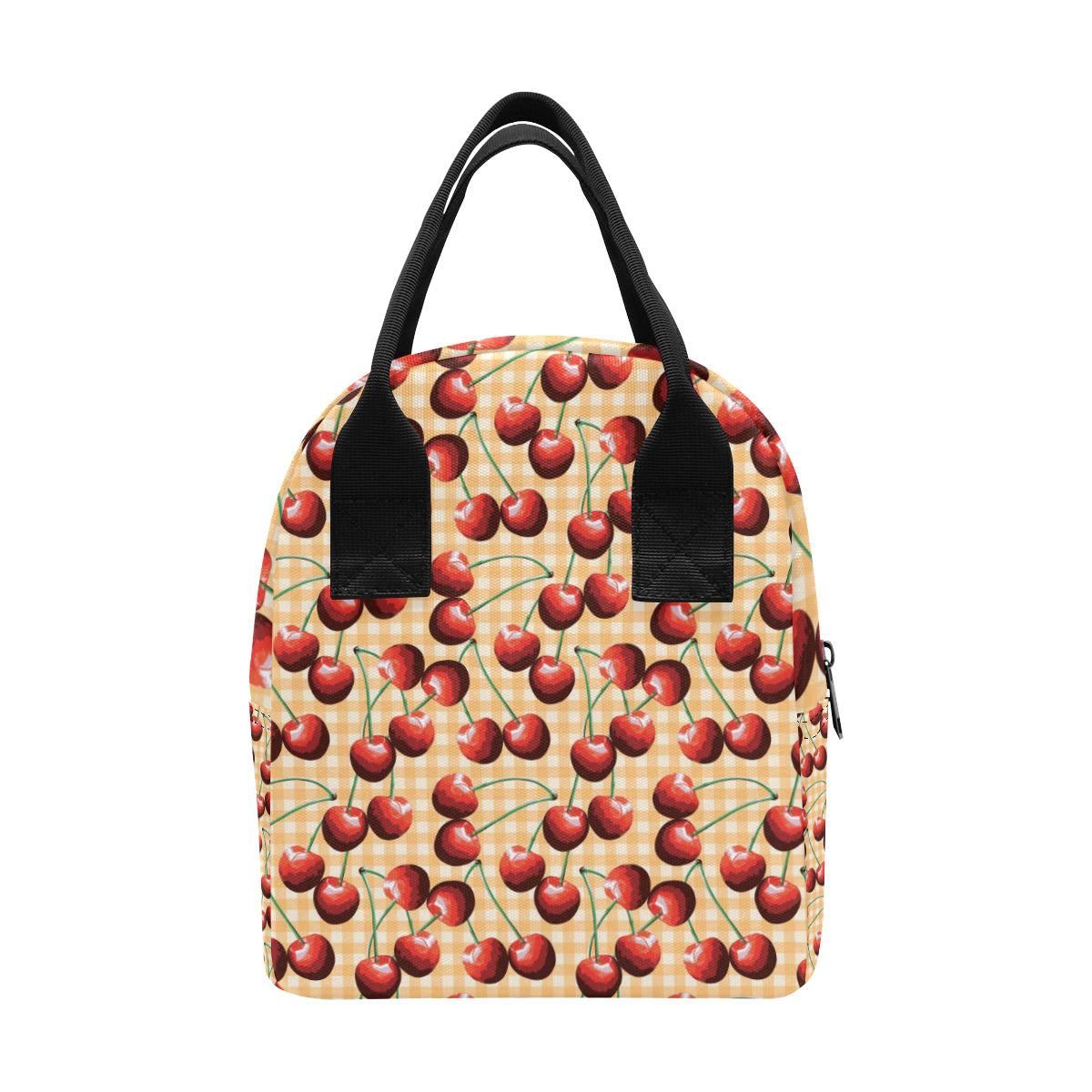 Cherry Orange Plaid Print Insulated Lunch Bag
