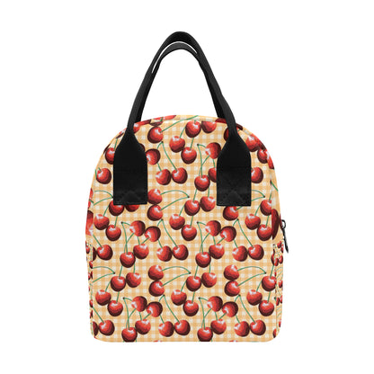 Cherry Orange Plaid Print Insulated Lunch Bag