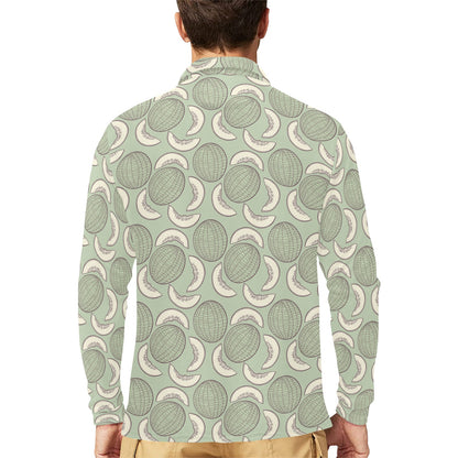 Cantaloupe Pattern Print Design 01 Long Sleeve Polo Shirt For Men's