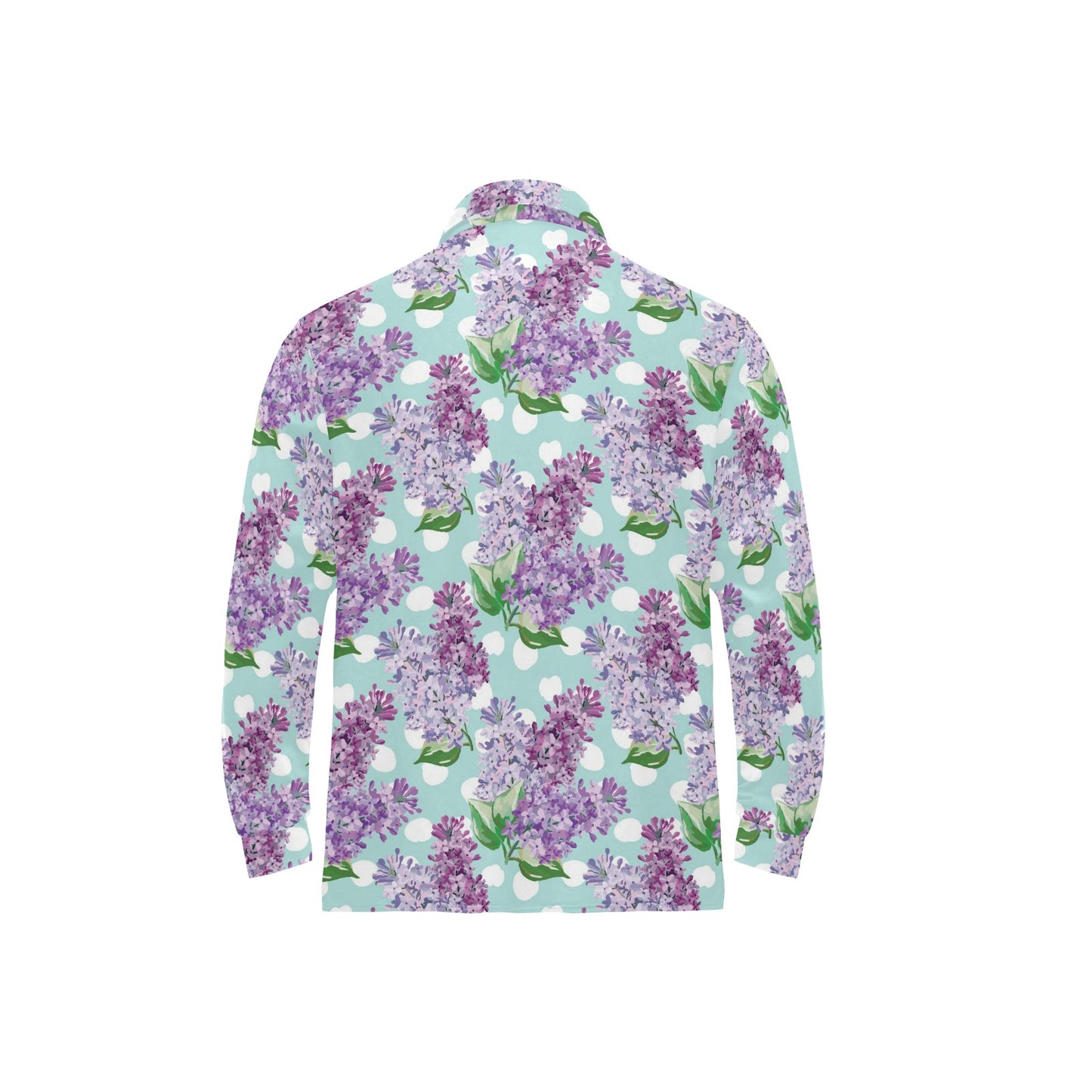 Lilac Pattern Print Design 02 Long Sleeve Polo Shirt For Men's