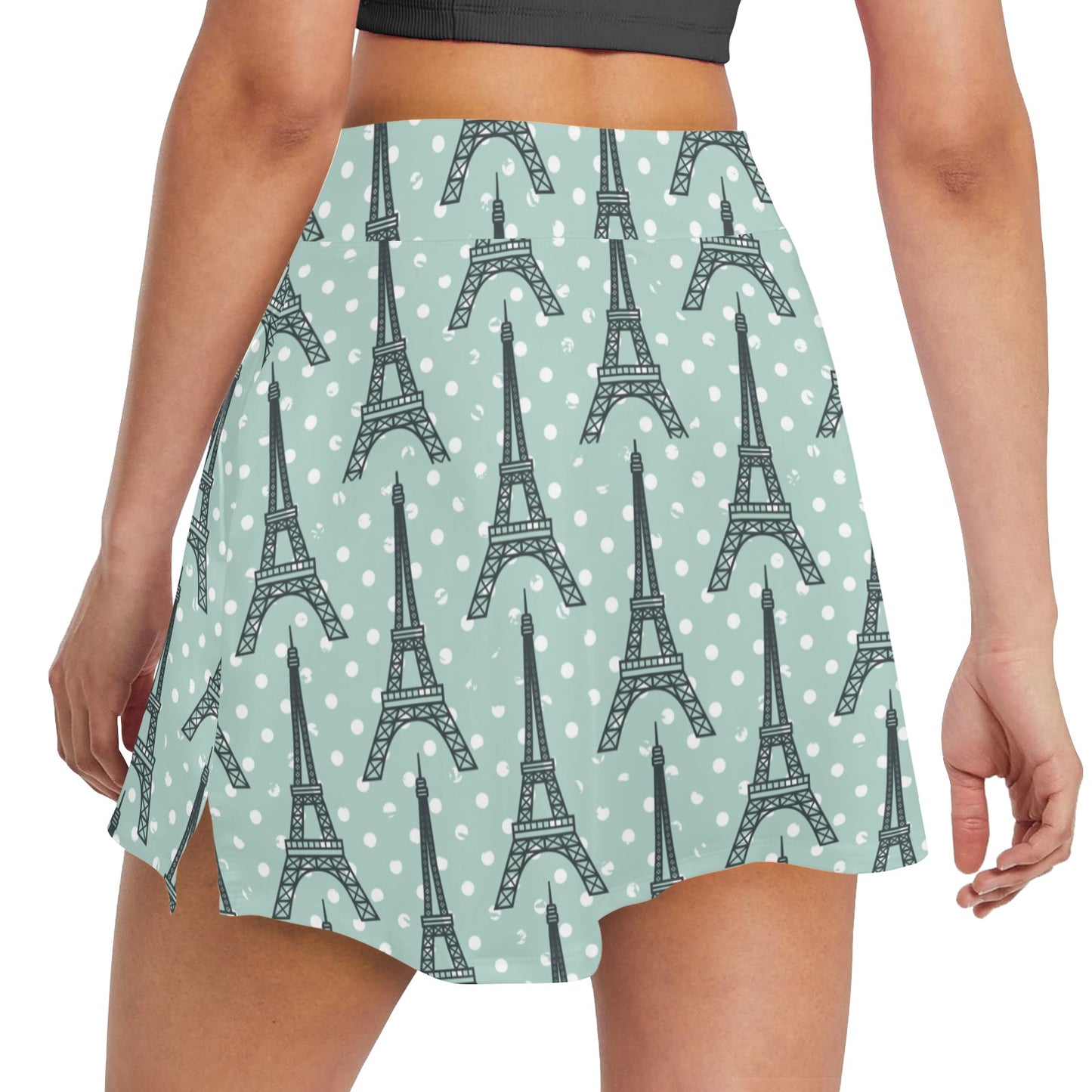Eiffel Tower Polka Dot Print Women's Golf Skirt with Pocket
