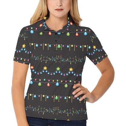 Christmas Light Pattern Print Design 01 Women's Polo Shirt