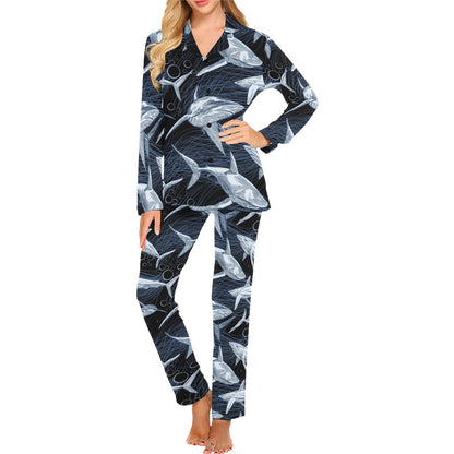 Shark Print Pattern Women's Long Pajama Set