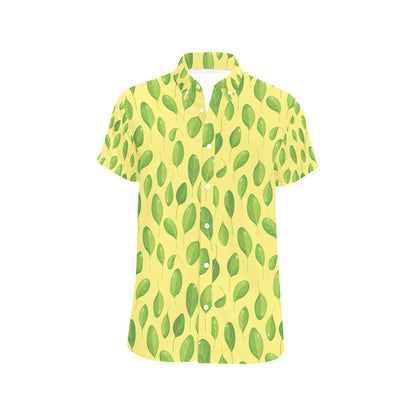 Spinach Print Design LKS302 Men Short Sleeve Button Up Shirt