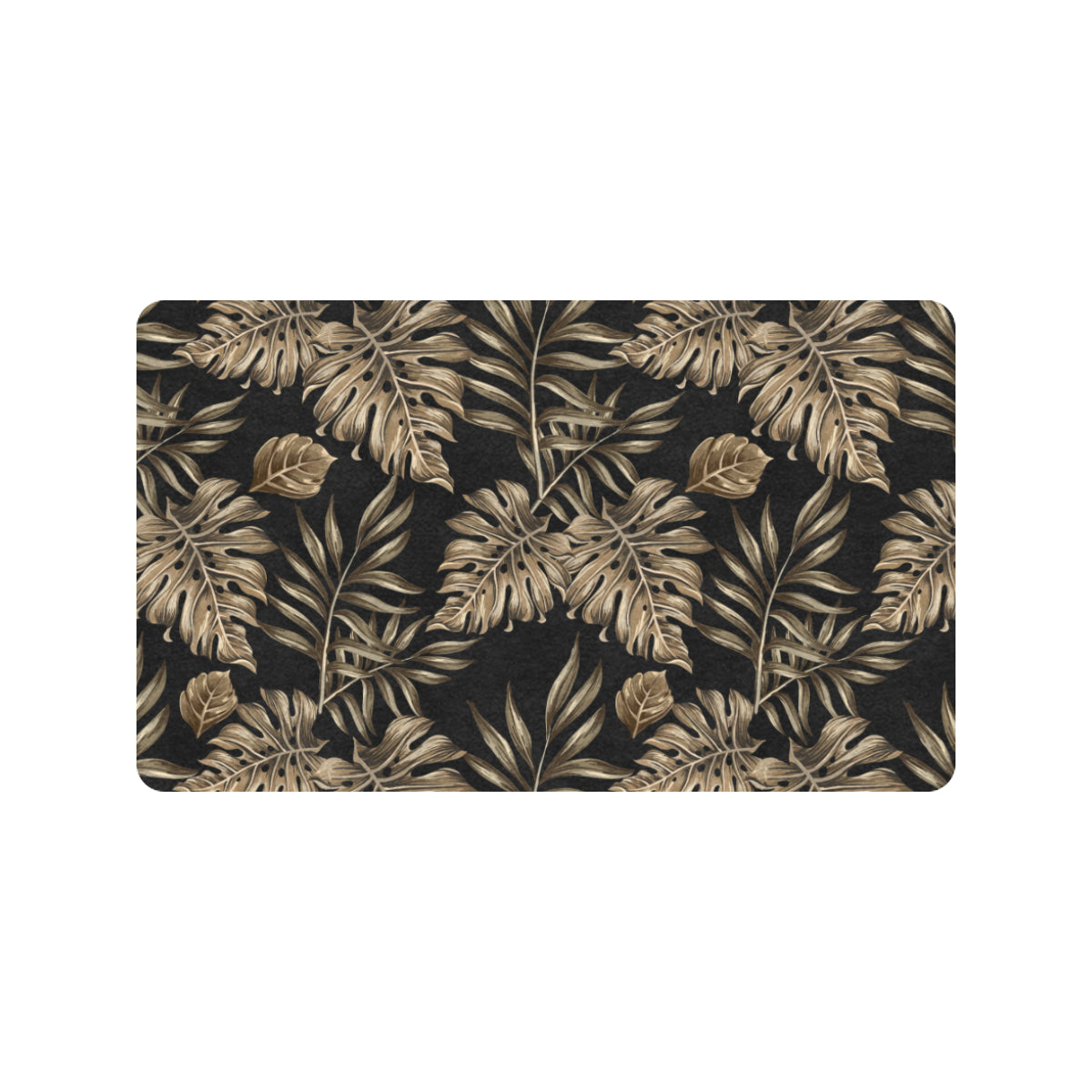 Brown Tropical Palm Leaves Rubber Doormat