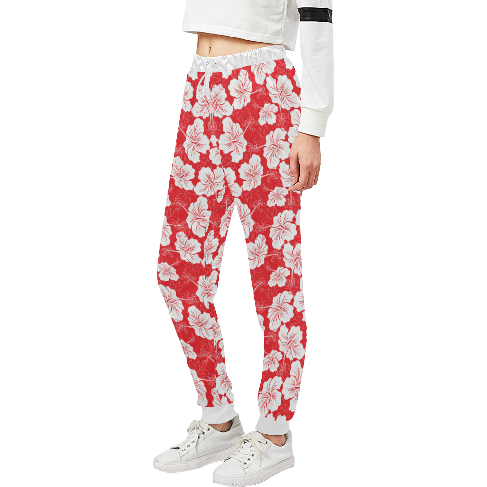 Flower Hawaiian Hibiscus Red Background Print Unisex Sweatpants