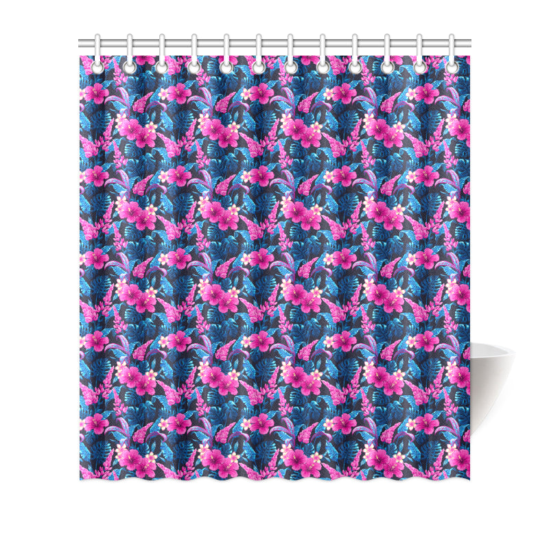 Tropical Folower Pink Themed Print Shower Curtain