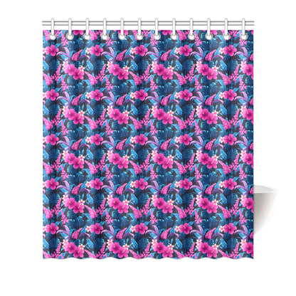 Tropical Folower Pink Themed Print Shower Curtain