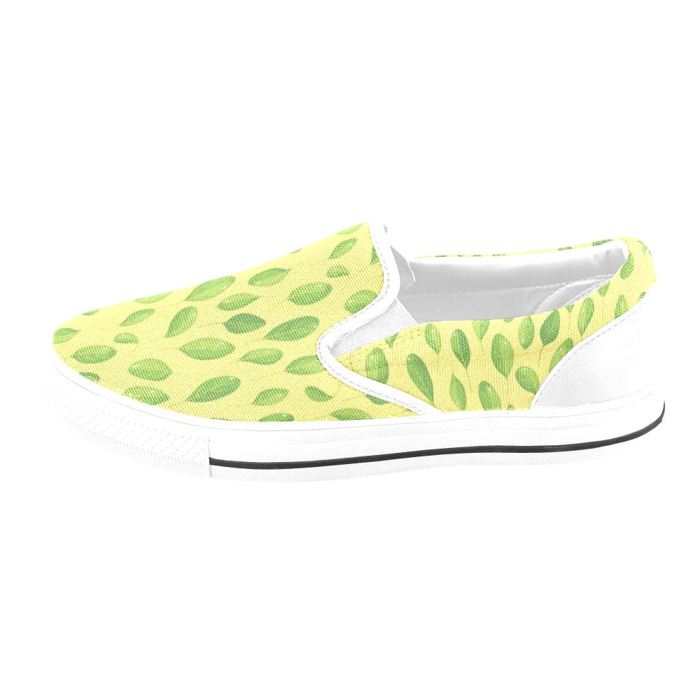 Spinach Print Design LKS302 White Slip Ons Canvas Women's Shoes