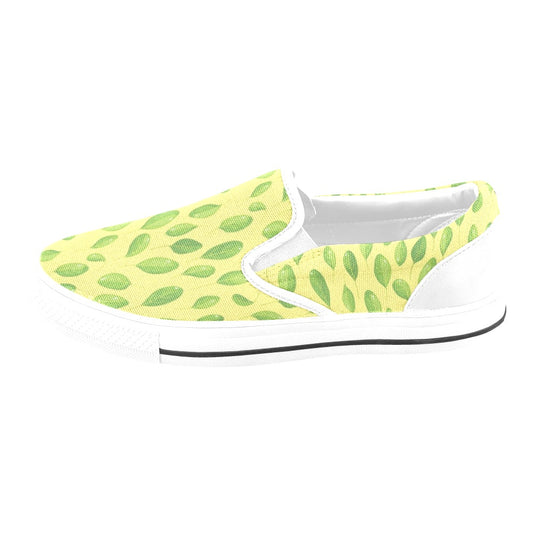 Spinach Print Design LKS302 White Slip Ons Canvas Women's Shoes