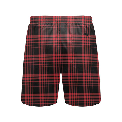 Tartan Red Black Print Design LKS303 Men's Swim Trunks Beach Shorts