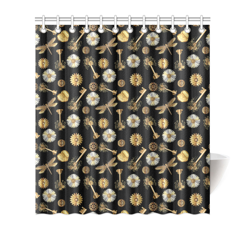 Steampunk Dragonfly Design Themed Print Shower Curtain