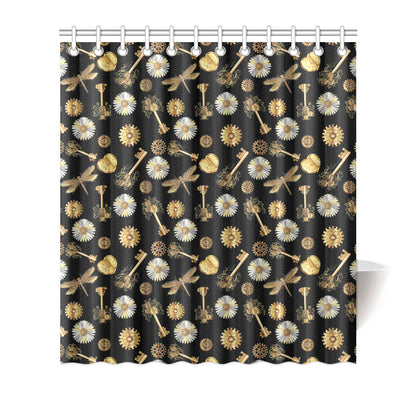 Steampunk Dragonfly Design Themed Print Shower Curtain