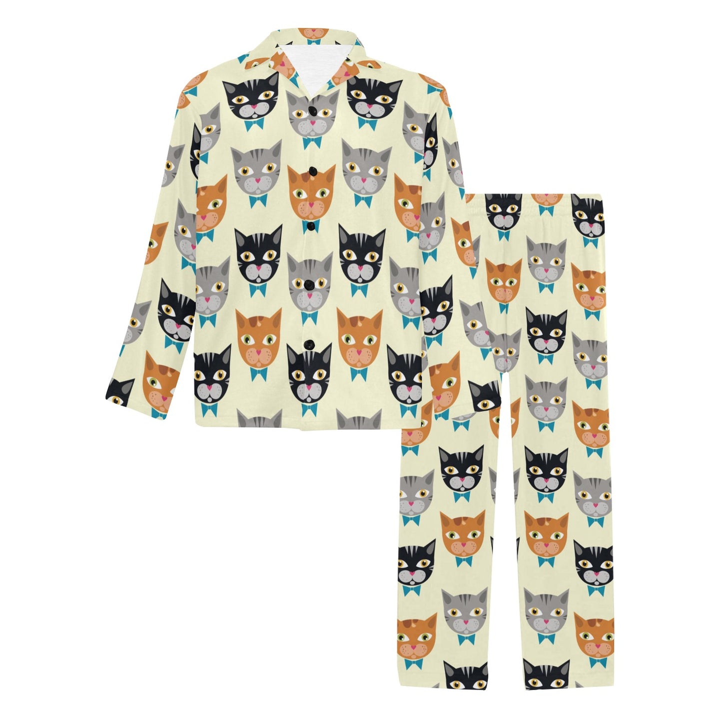 Cat Pattern Print Design 05 Men's Long Pajama Set