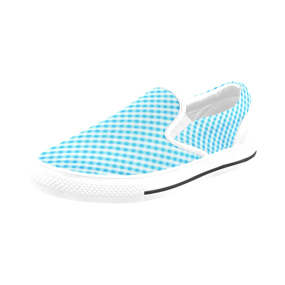 Gingham Print Design LKS401 White Slip Ons Canvas Women's Shoes