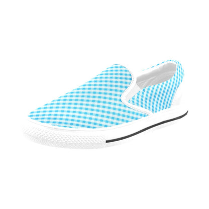 Gingham Print Design LKS401 White Slip Ons Canvas Women's Shoes