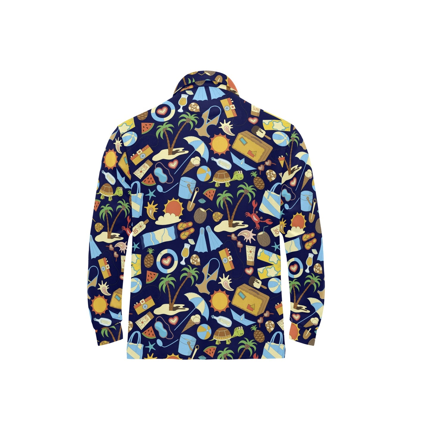 Beach Themed Pattern Print Design 04 Long Sleeve Polo Shirt For Men's