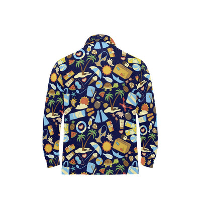 Beach Themed Pattern Print Design 04 Long Sleeve Polo Shirt For Men's