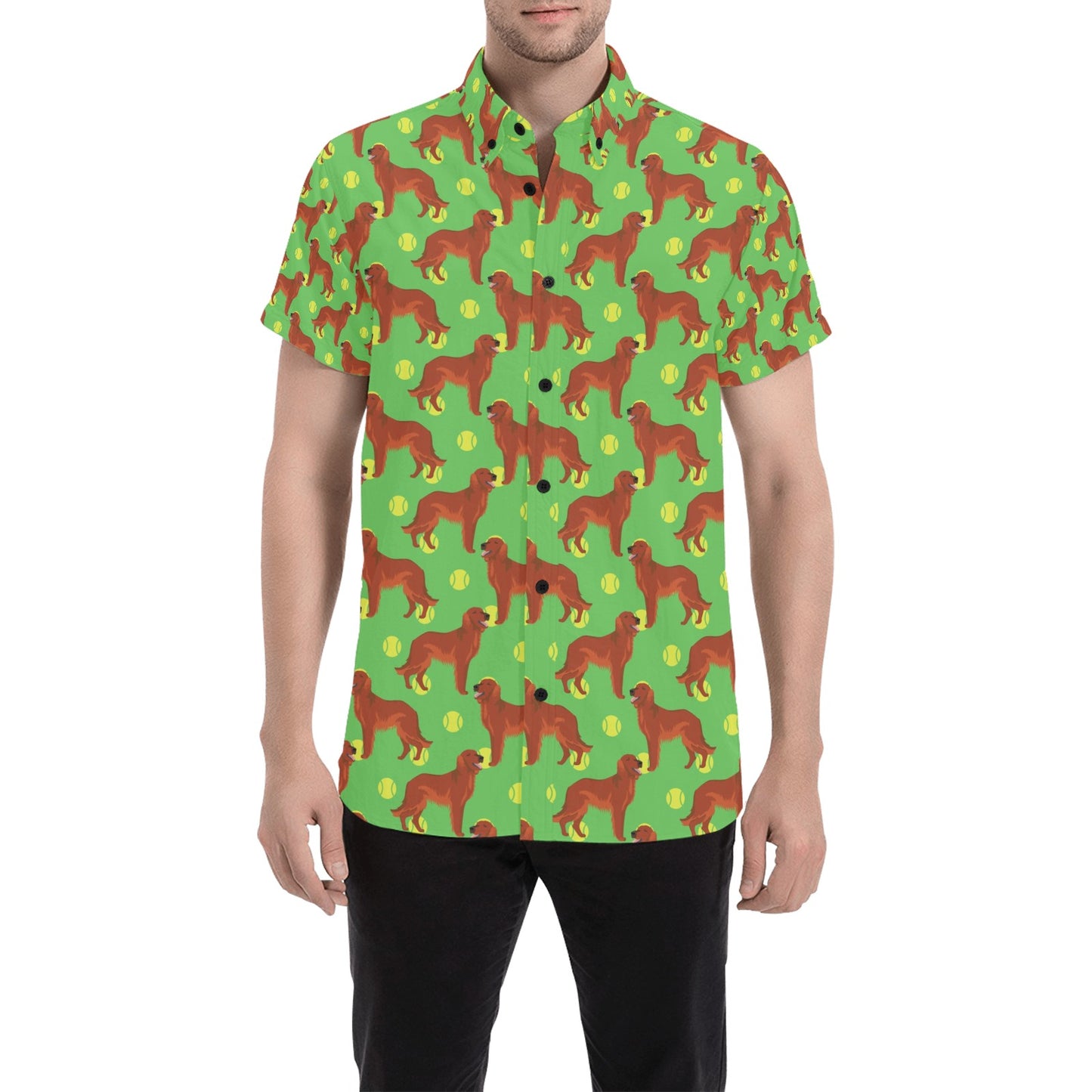 Setters Irish Print Design LKS302 Men Short Sleeve Button Up Shirt