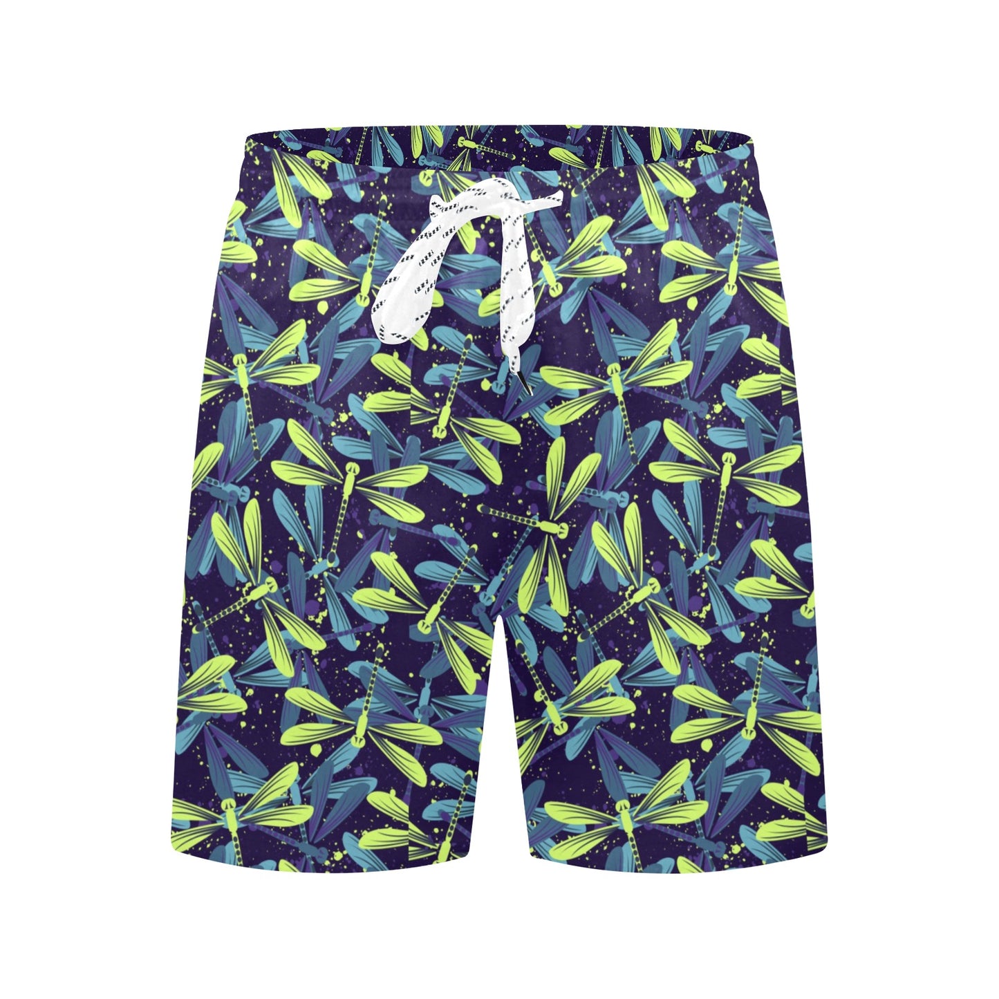 Dragonfly Lime Blue Print Pattern Men's Swim Trunks Beach Shorts