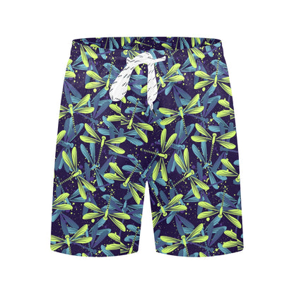 Dragonfly Lime Blue Print Pattern Men's Swim Trunks Beach Shorts