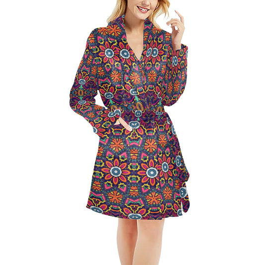 Ethnic Flower Style Print Pattern Women's Fleece Robe