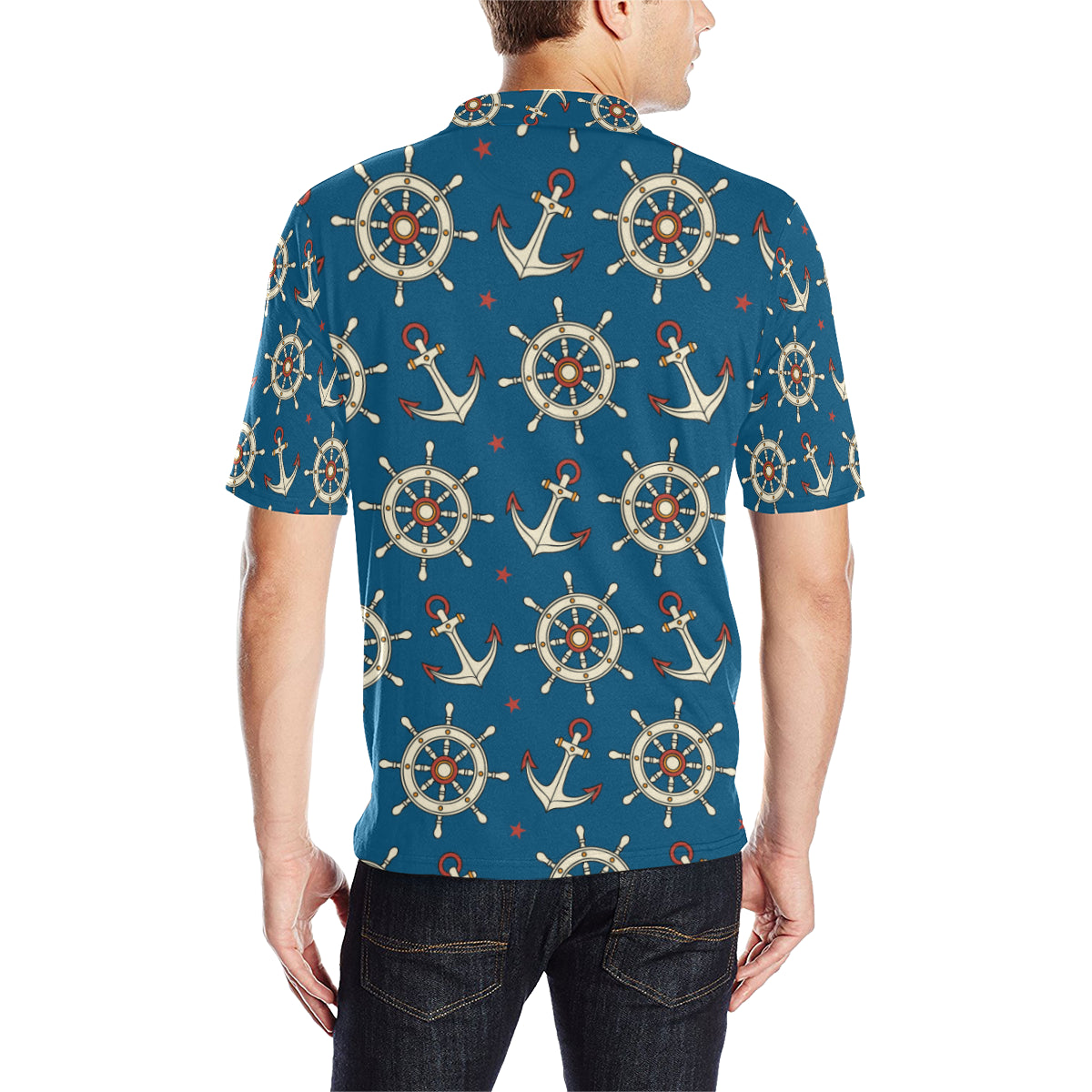 Anchor Pattern Print Design 02 Men Polo Shirt