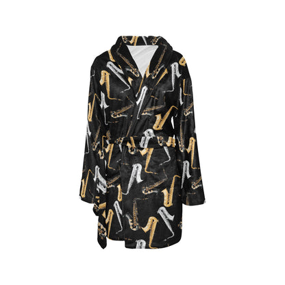 Saxophone Pattern Print Design 01 Women's Fleece Robe