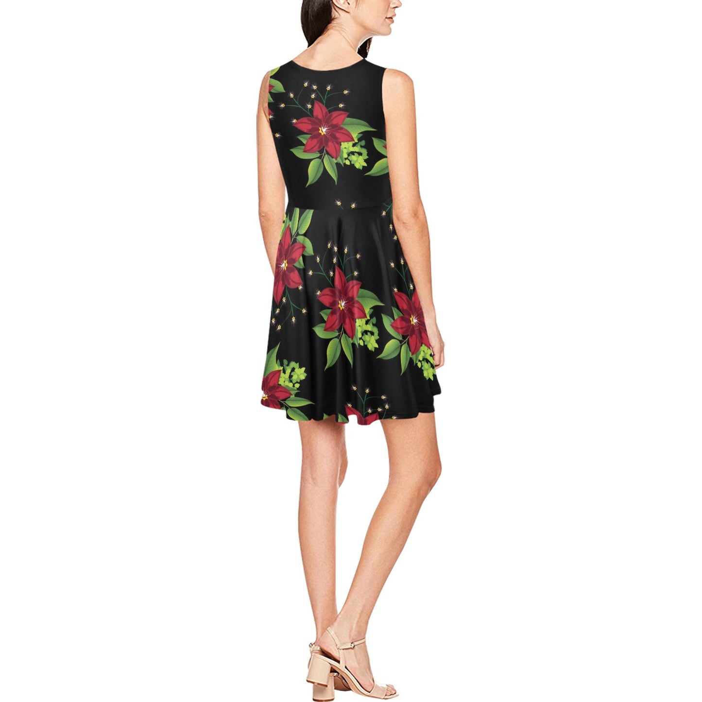 Poinsettia Pattern Print Design A01 Sleeveless Dress