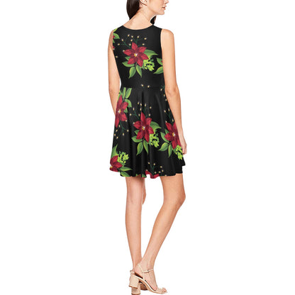 Poinsettia Pattern Print Design A01 Sleeveless Dress