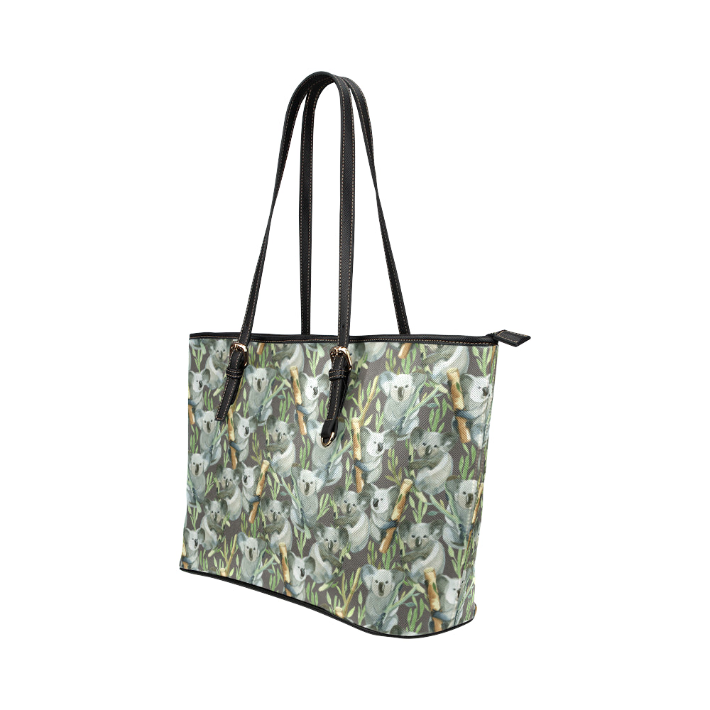 Koala Pattern Design Print Leather Tote Bag