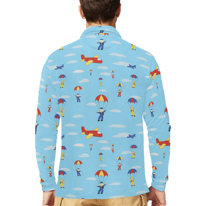 Skydiver Print Design LKS304 Long Sleeve Polo Shirt For Men's