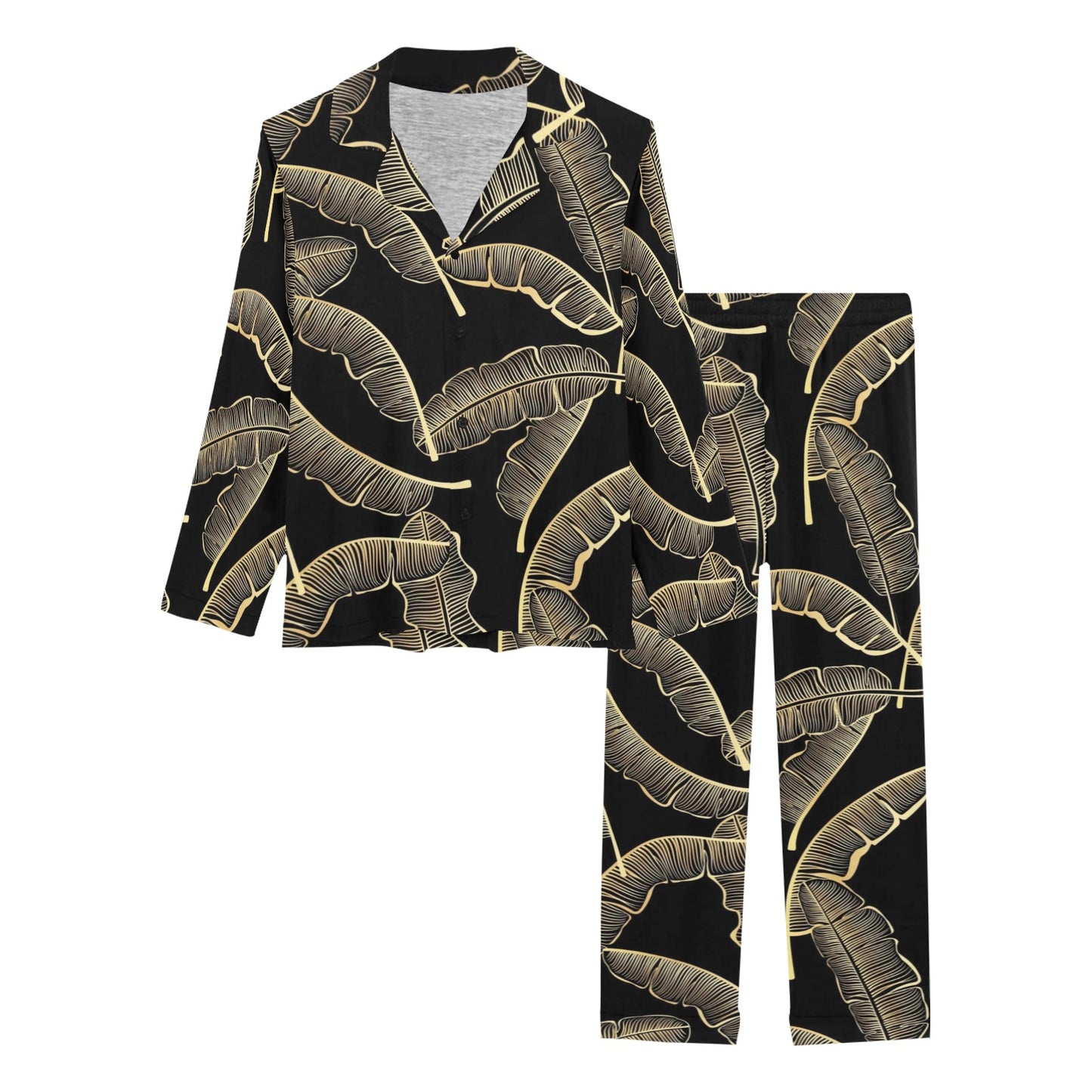 Banana Leaf Pattern Print Design BL07 Women's Long Pajama Set