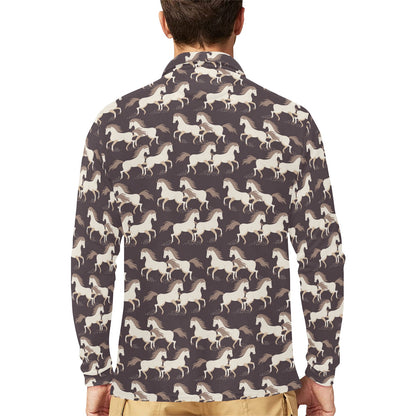 Horse Print Design LKS304 Long Sleeve Polo Shirt For Men's