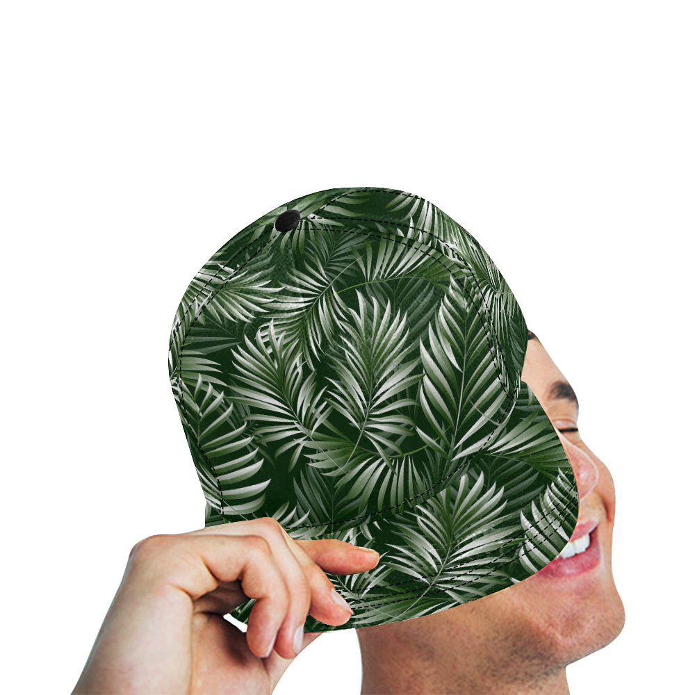 White Green Tropical Palm Leaves Snapback Cap