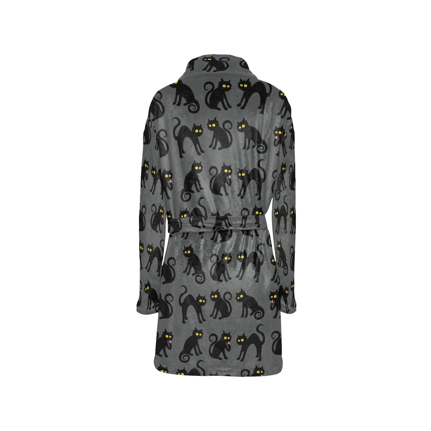 Black Cat Cute Print Pattern Women's Fleece Robe
