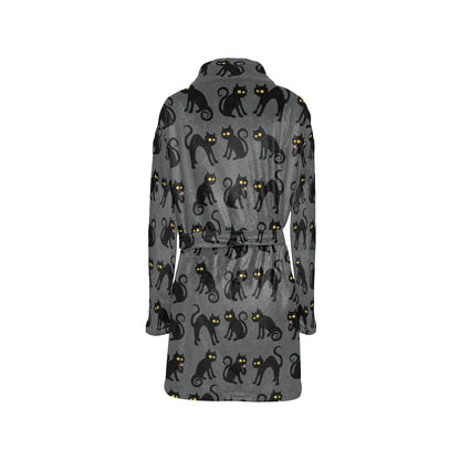 Black Cat Cute Print Pattern Women's Fleece Robe