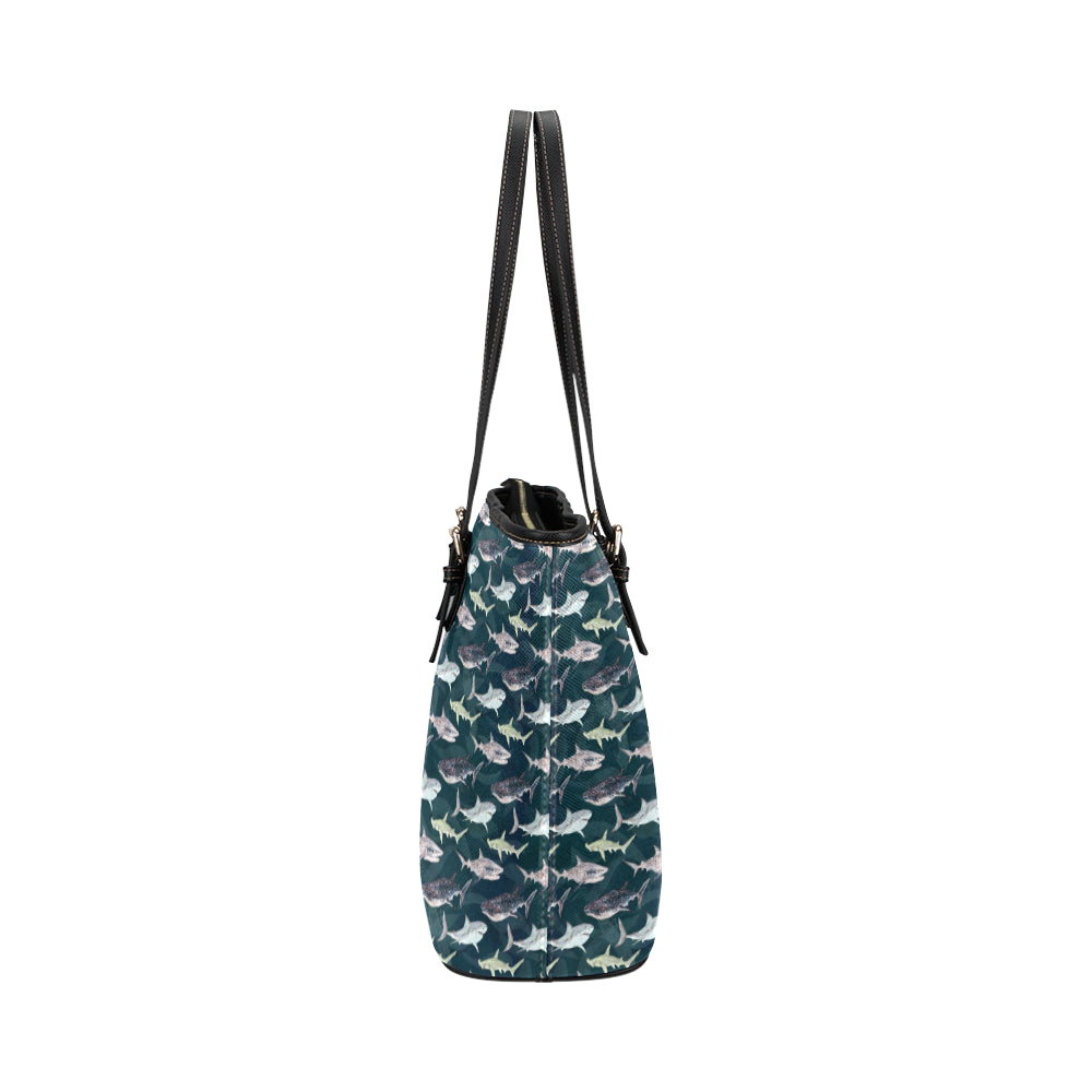Shark Pattern Print Leather Tote Bag