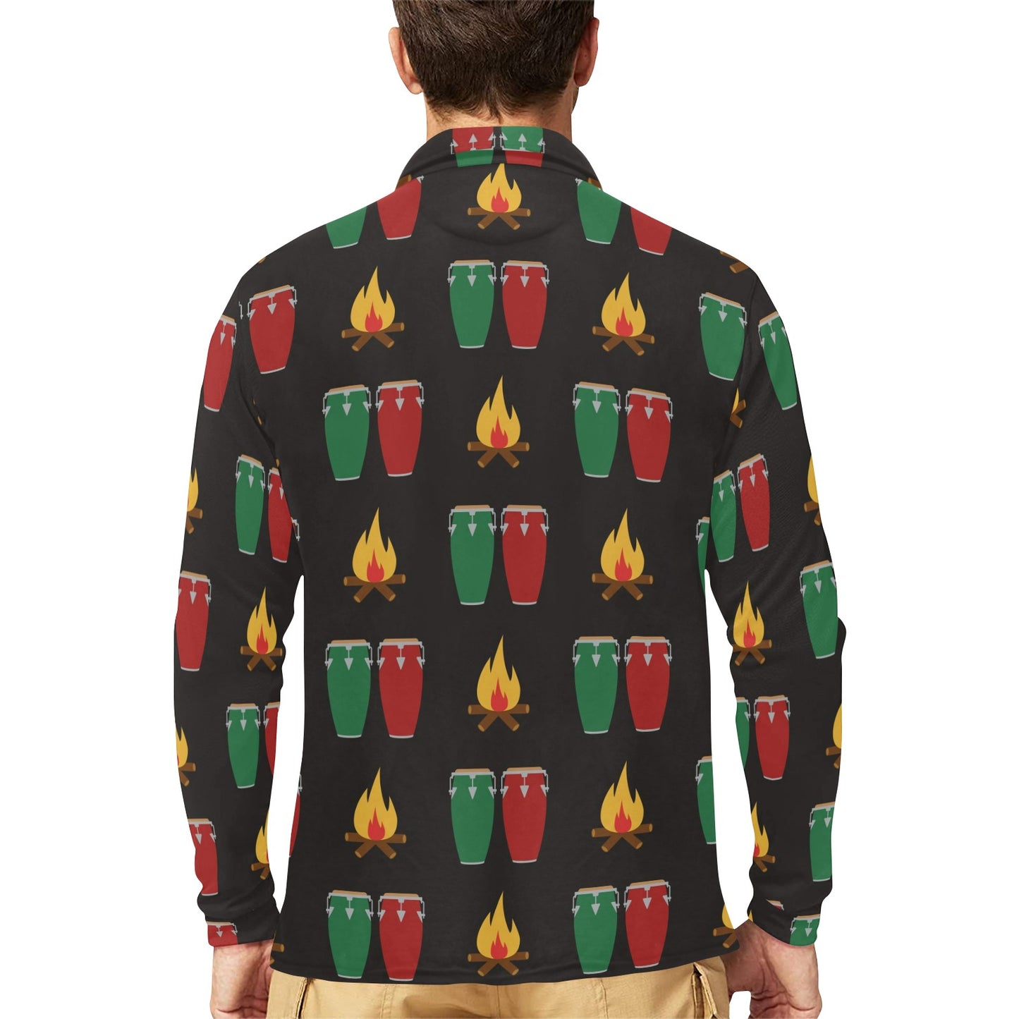 Conga Pattern Print Design 01 Long Sleeve Polo Shirt For Men's