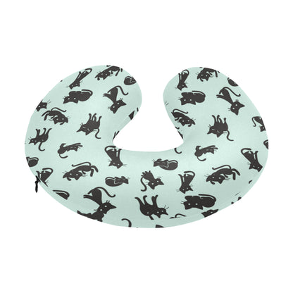 Black Cat Pattern Print Design 04 U-Shaped Travel Neck Pillow