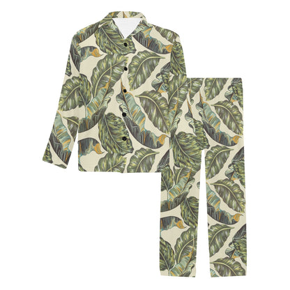 Banana Leaf Pattern Print Design BL08 Men's Long Pajama Set