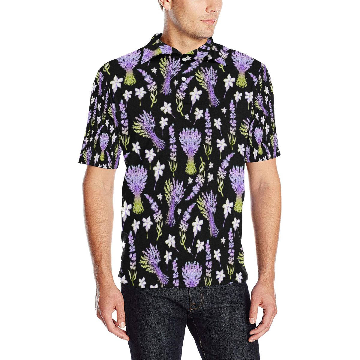 Lavender Pattern Print Design LV04 Men Polo Shirt