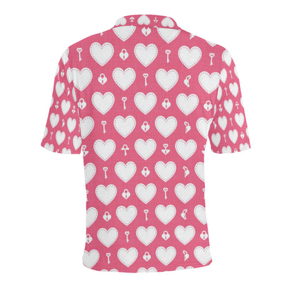 Heart Key Pattern Print Design HE09 Men Polo Shirt