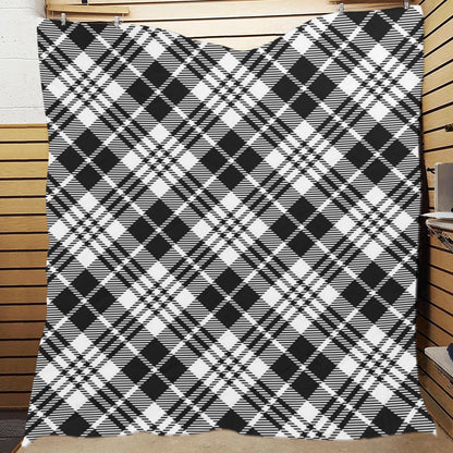 Plaid Black White Pattern Print Design A02 Premium Quilt
