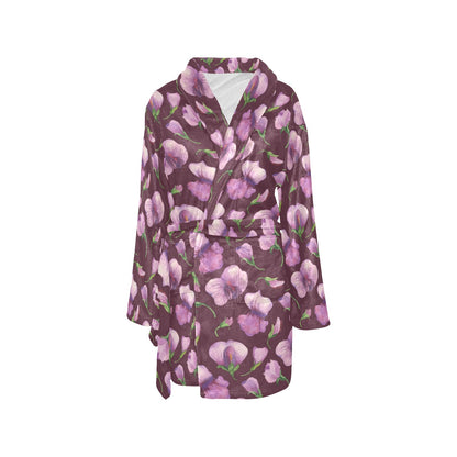 Peony Pattern Print Design PE010 Women's Fleece Robe