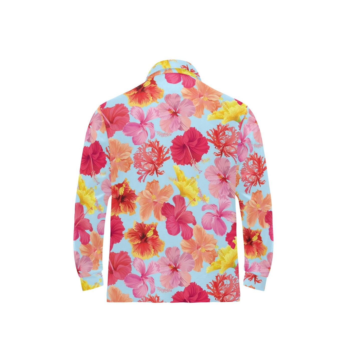 Hibiscus Pattern Print Design HB020 Long Sleeve Polo Shirt For Men's