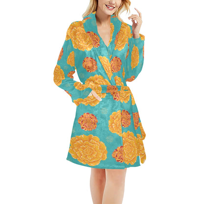 Marigold Pattern Print Design 02 Women's Fleece Robe