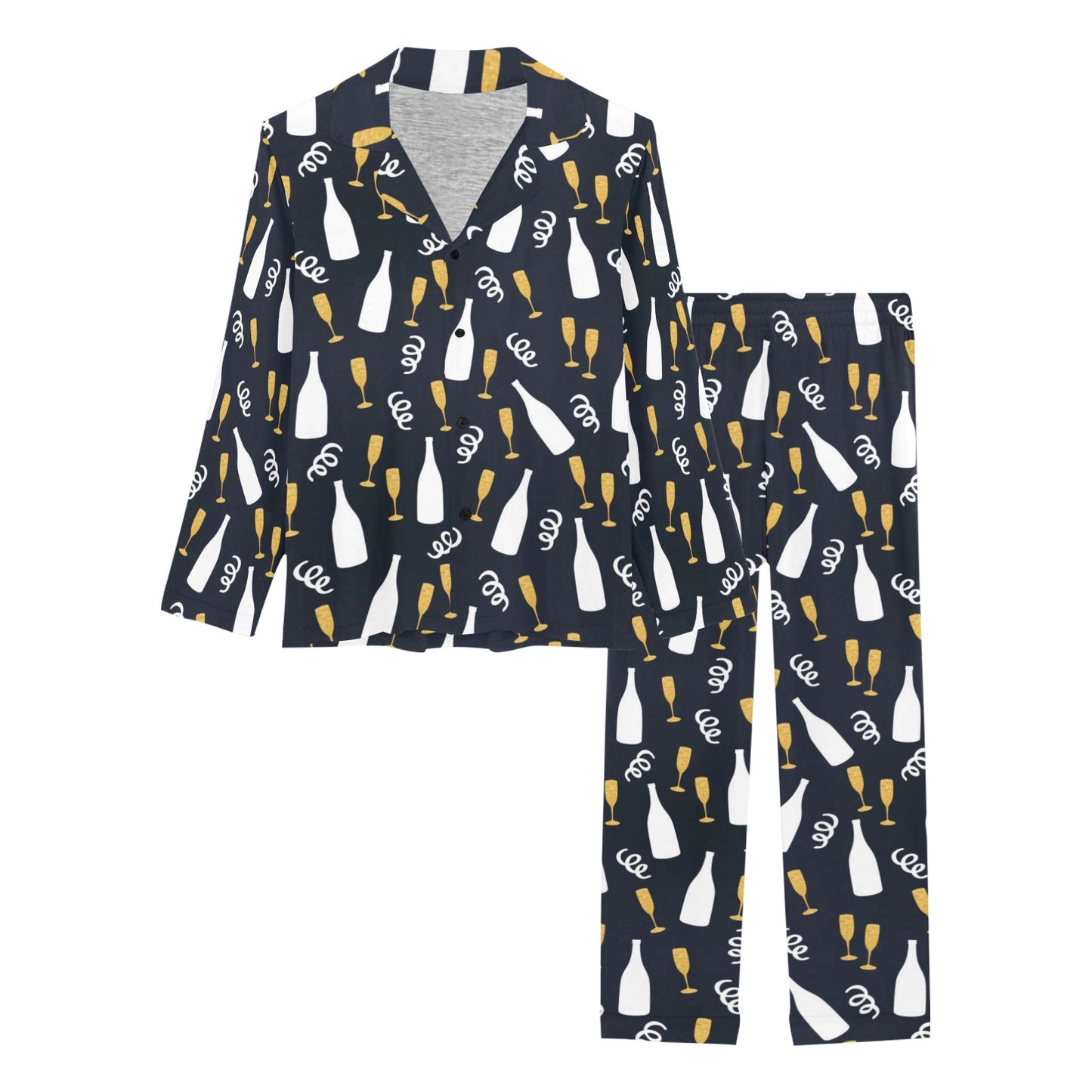 Champagne Pattern Print Design 01 Women's Long Pajama Set